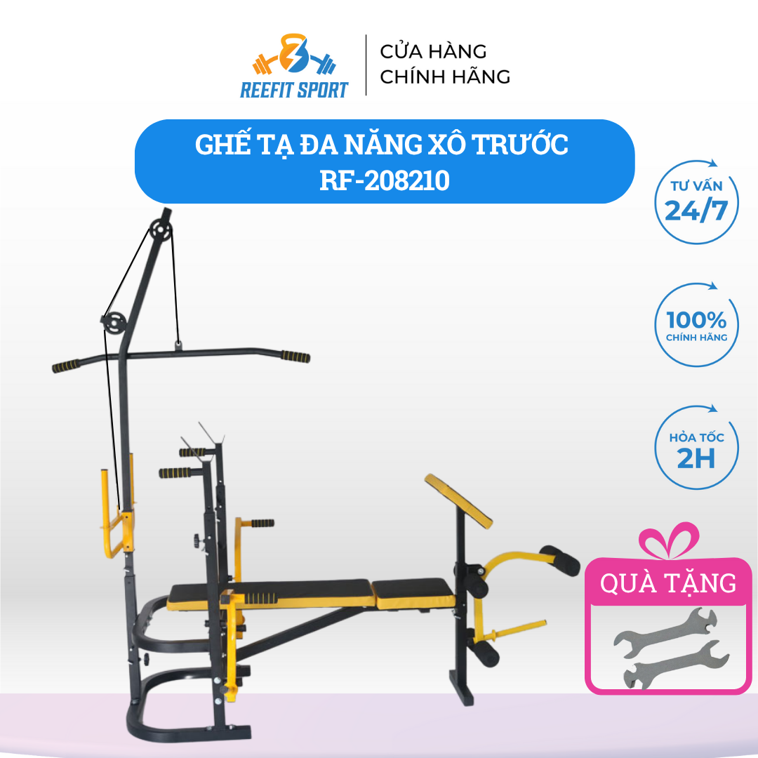 Ghế tạ đa năng có xô trước + Bàn tập tay màu vàng đen RF-208210