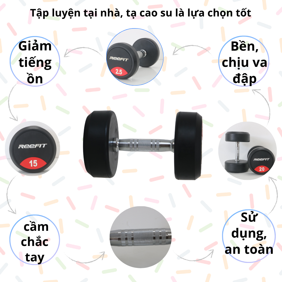 Tạ Tay Cao Su Reefit - Chất Lượng Cao Cấp, Thiết Kế Chắc Chắn,Bền Đẹp ( Chuẩn KG )