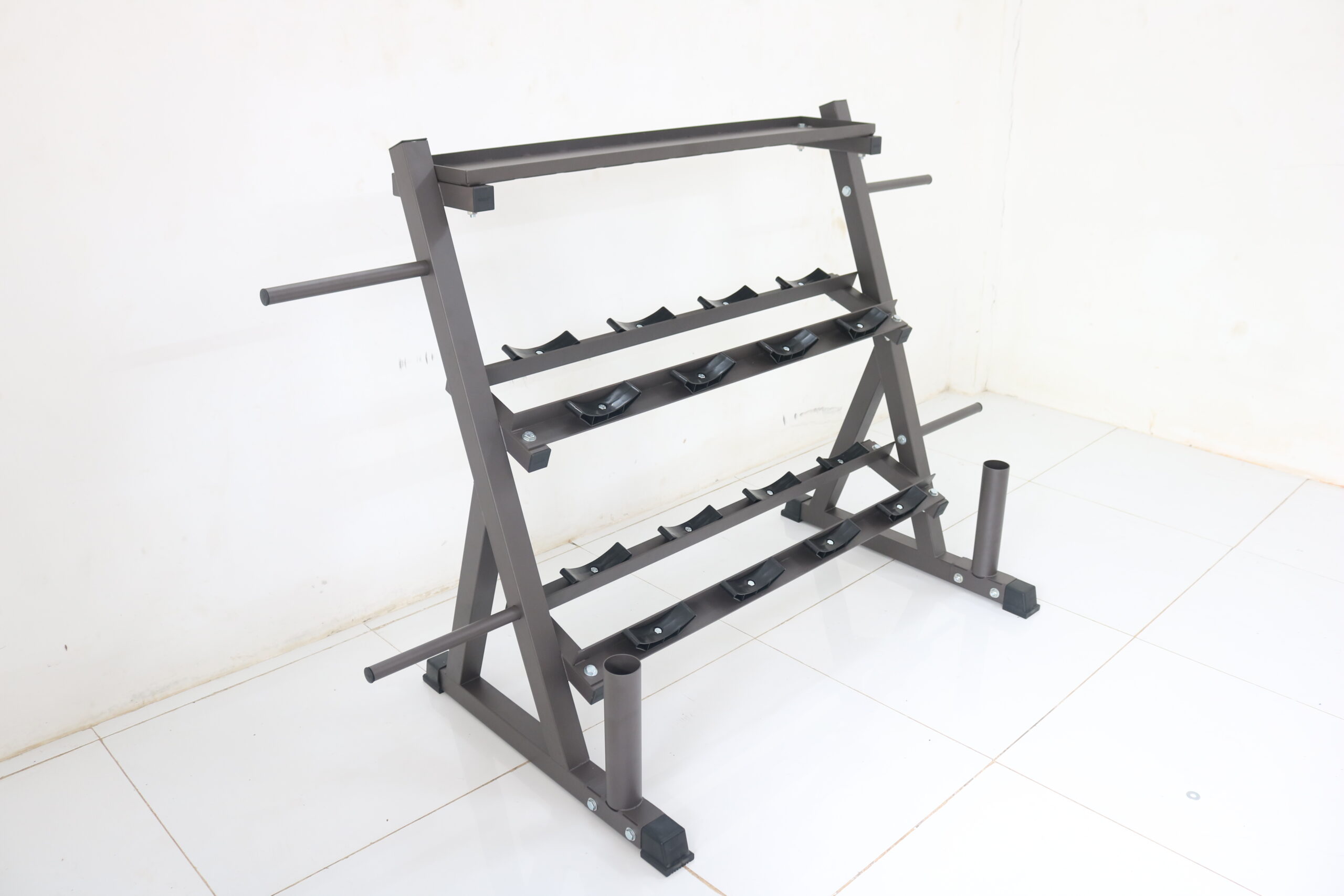 Giá Kệ Để Tạ 3 Tầng RF-201104 – Giá Đựng Tạ Tay, Tạ Bình Vôi Kettlebell, Đĩa Tạ Và Đòn Tạ