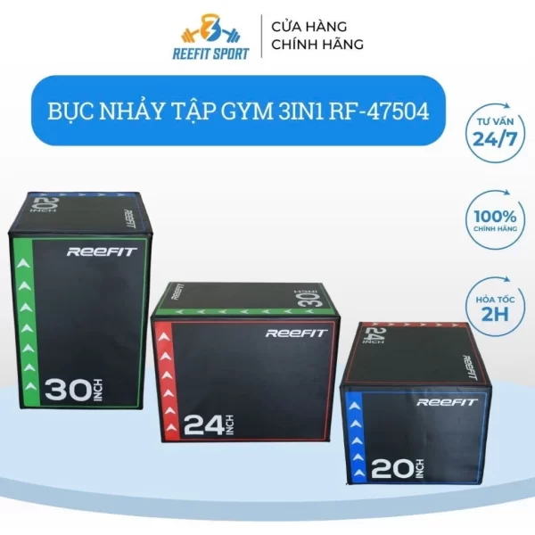 Bục nhảy tập Gym tập Fitness 3 trong 1 ( cao 51cm x 61cm x76cm ) khi lật 3 mặt của bục