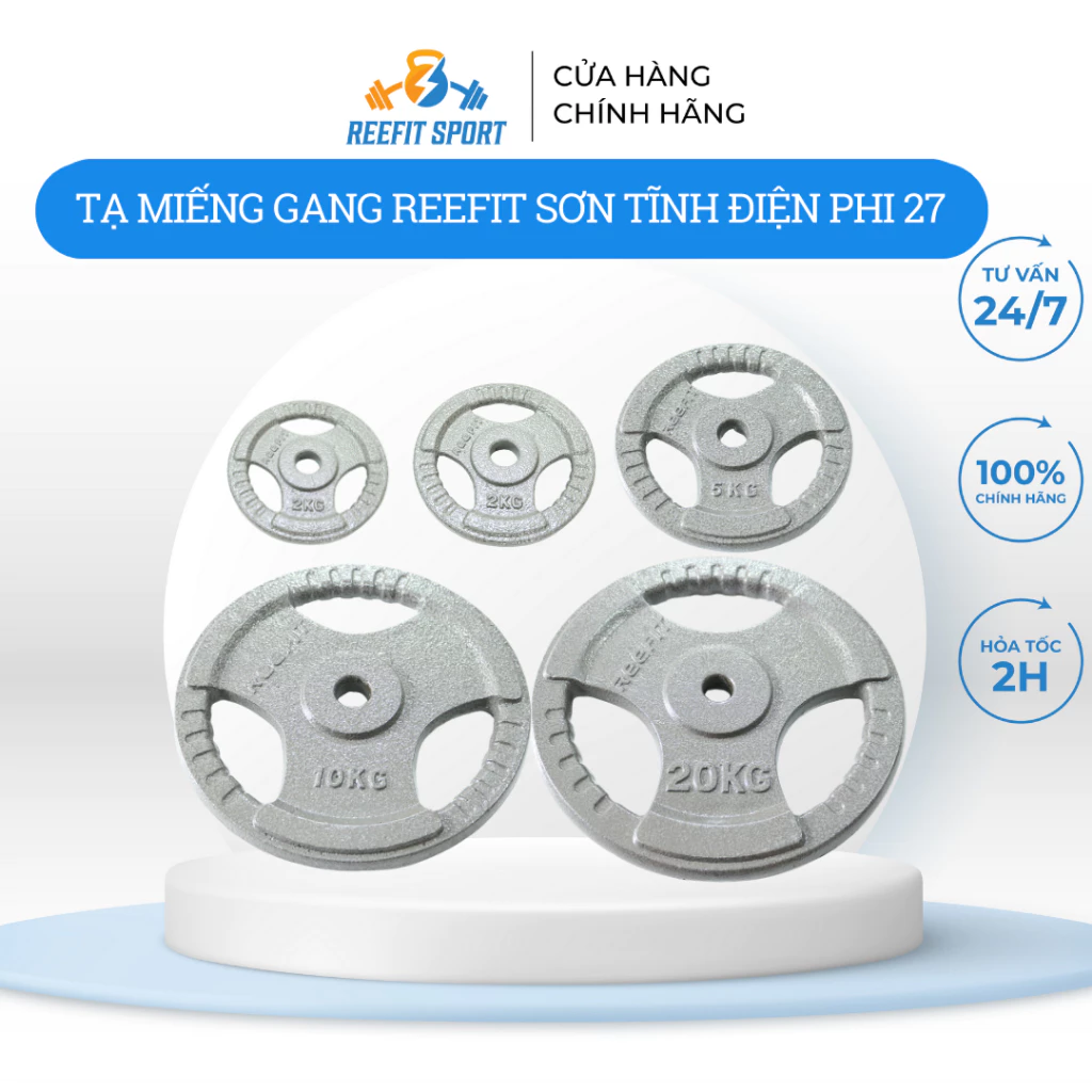 Tạ miếng gang sơn tĩnh điện phi 27: 2kg,3kg,5kg,10kg,20kg