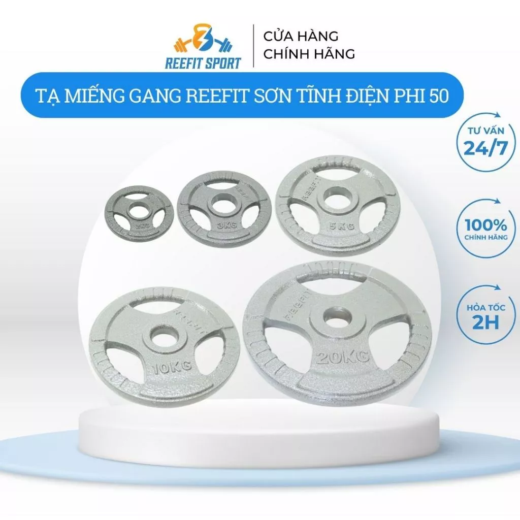 Tạ miếng gang sơn tĩnh điện phi 50: 2kg,3kg,5kg,10kg,20kg