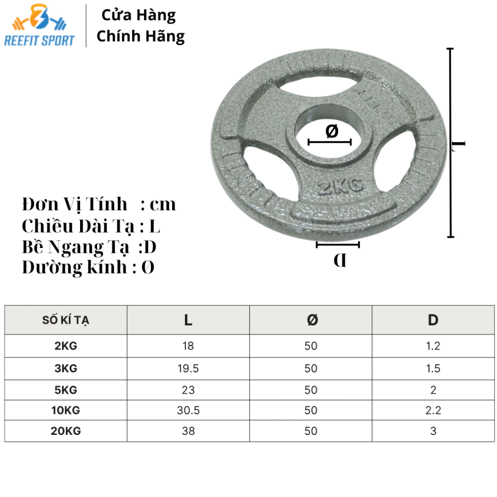 Tạ miếng gang sơn tĩnh điện phi 50: 2kg,3kg,5kg,10kg,20kg
