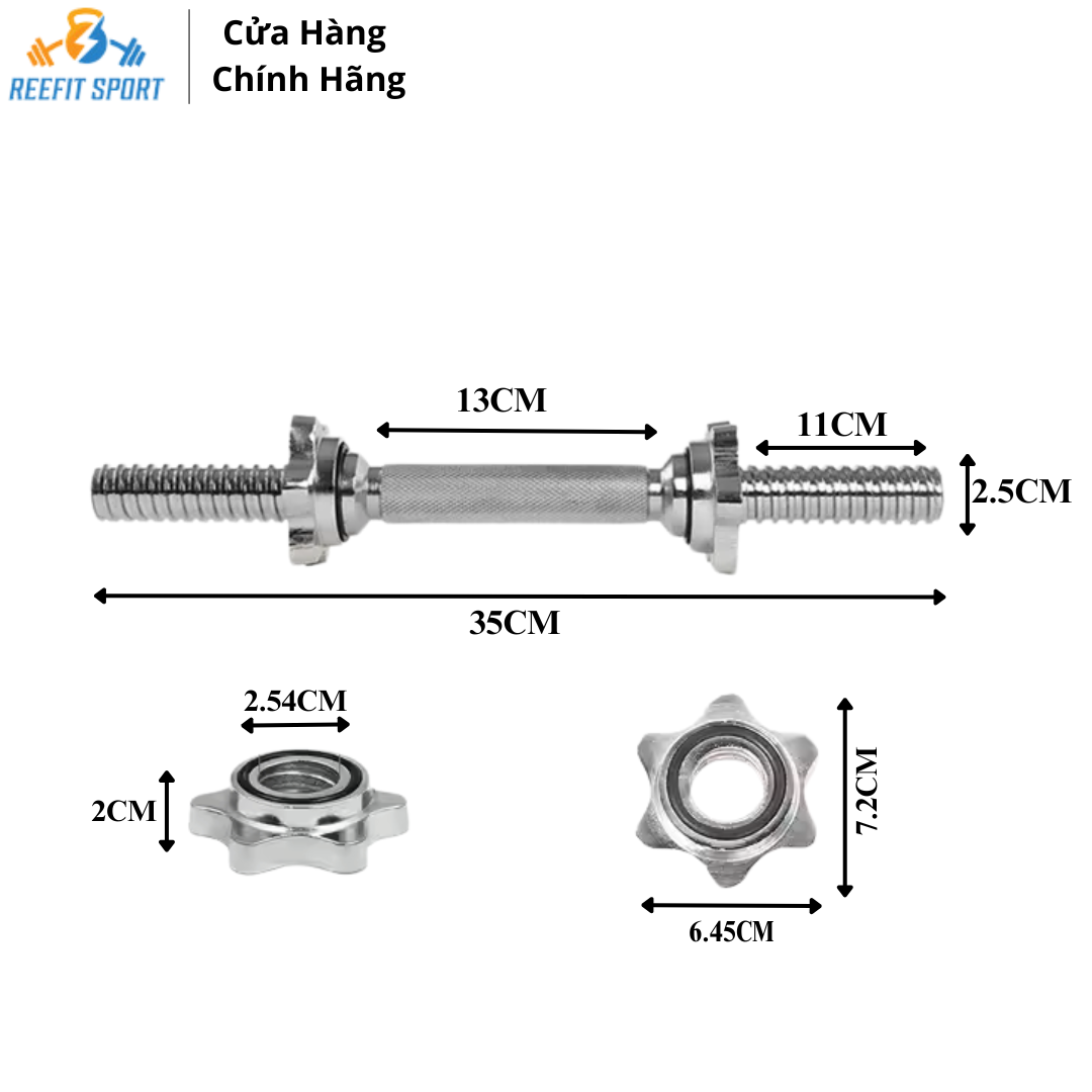 kích thước đòn tạ 35cm xi mạ inox phi 25