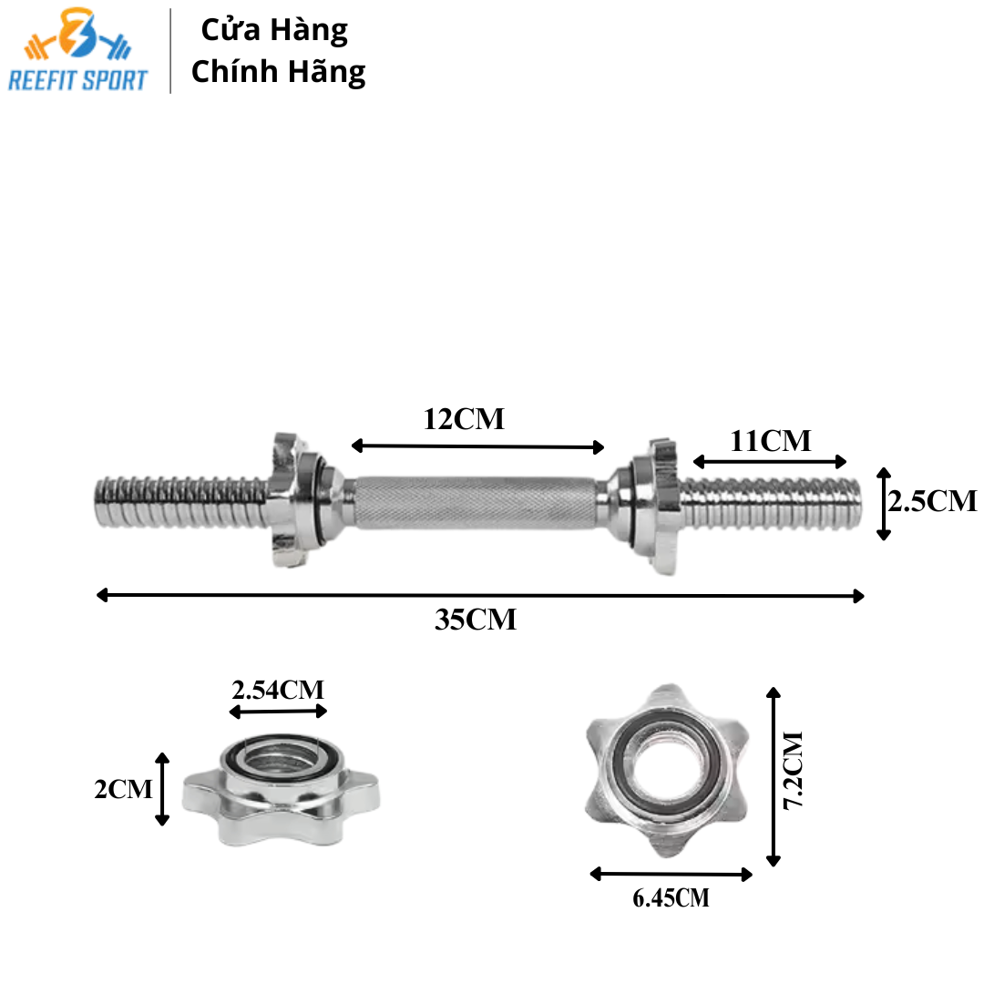 kích thước đòn tạ 35cm xi mạ inox phi 25