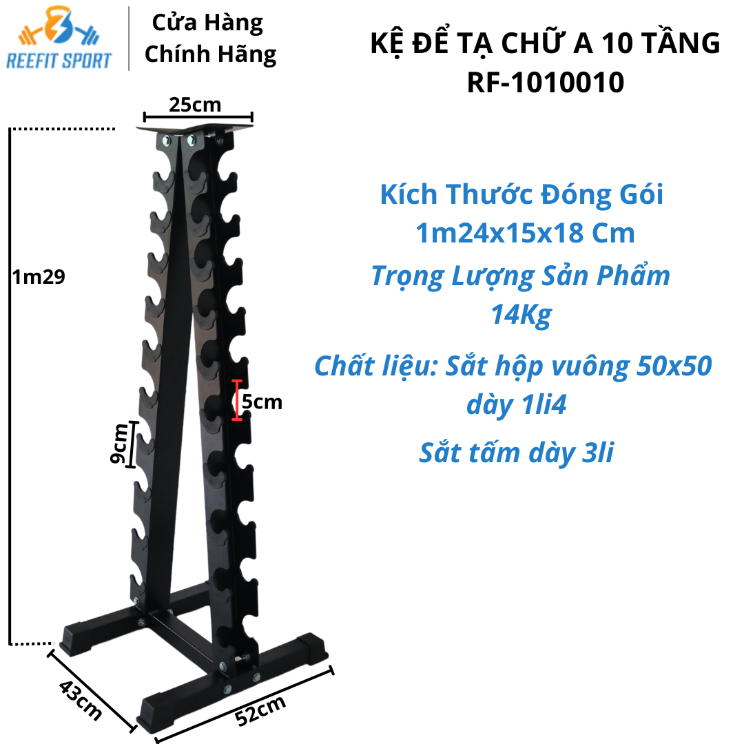 Khung để tạ chữ A 10 tầng