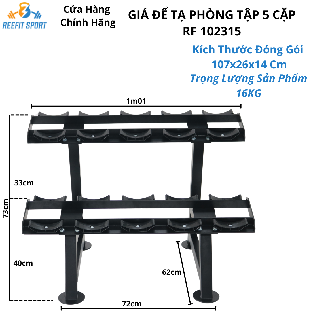Kệ để tạ tay phòng tập 2 tầng 5 cặp