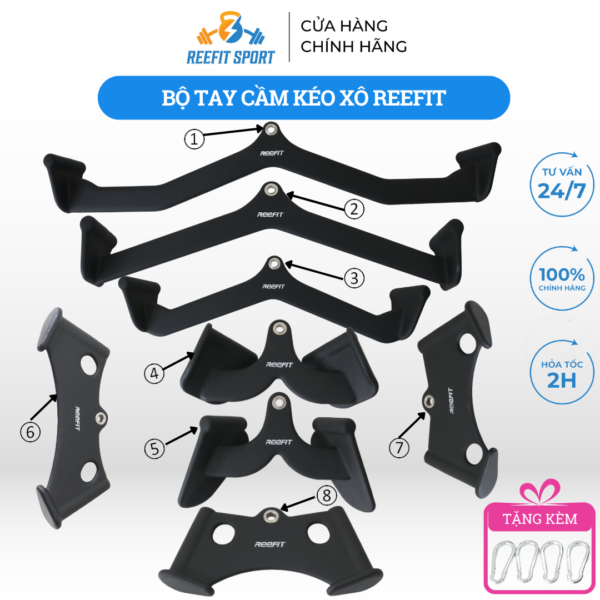Bộ Tay Cầm Kéo Xô Reefit Cao Cấp – Full Phụ Kiện Máy Tập Gym,Tay Cầm Lưng Xô,Biceps,Triceps ( 8 Món )