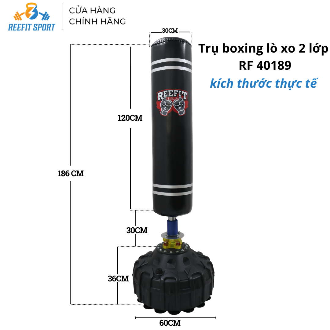 Trụ Đấm Boxing Đứng Lò Xo Giảm Chấn RF 40189 ( cao 186cm ) - Tập Võ, MMA,Đế Nước/Đế Cát ,Dễ Lắp Đặt
